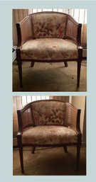 Upholstered Cane Barrel Back Armchairs - 2 Pieces