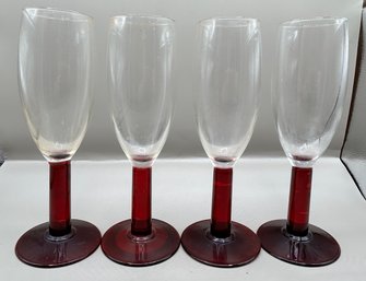 Vintage Ruby Red Champagne Glasses, Lot Of 6