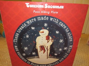 Twilight Snowman Hand Painted Ceramic  Pass Along Plates - Lot Of 2 In Original Box