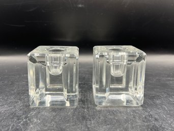 Lucite Clear Square Candle Holders - 2 Pieces