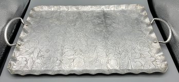 Decorative Aluminum Tray With Handles And Embossed With Flowers