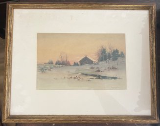 DF Anderson Barn Winterscape Watercolor Painting Print