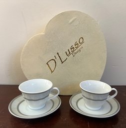 DLusso Fine Bone China Tea Cups With Saucers - 4 Pieces