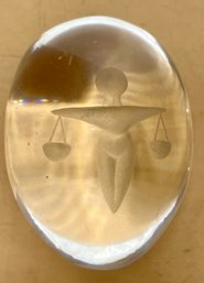 Lady Scale Of Justice Etched Glass Paperweight