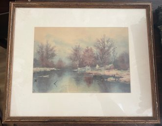 DF Anderson Winter On The Pond Watercolor Framed Print