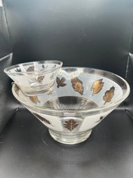 Libbey Starlyte Golden Leaf  Chip And Dip Bowl MCM