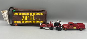 Zip-it Travel Game (new), Replica 1914 Knox-Martin Steam Engine & Replica Fire Truck 1948 Task Master - 3pcs