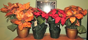 Holiday Elegance Artificial Potted Poinsettia Plants - Lot Of 4