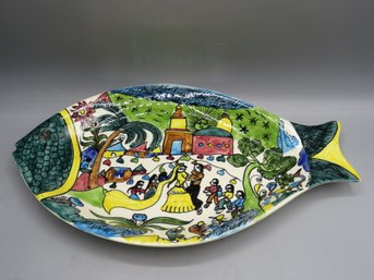 Hand Painted & Signed Fish Shaped Platter, Made In Mexico