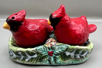 Ceramic Cardinal Salt And Pepper Shakers With Tray - 3 Piece Lot