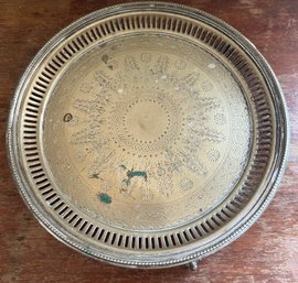 Stamped Silver Plate Engraved Footed Platter