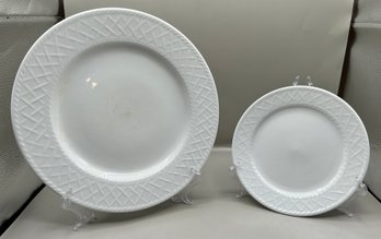 Totally Today White Embossed Criss Cross Pattern Dishes, 8 Piece Lot