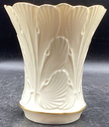 Lenox Cranford Porcelain Vase - Embossed Leaves, Gold Trim