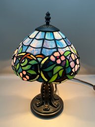 Tiffany Style Stained Glass Spider Web & Floral Design Lamp - Works