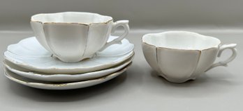 Porcelain Gold Trim Tea Cups And Saucers, 5 Piece Lot