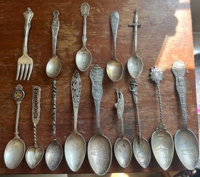 Sterling Silver Souvenir Spoons-14 Pieces