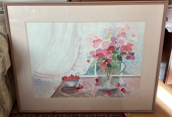 Nambro Artist Signed Watercolor Florals Print Framed