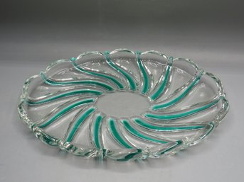 Oval Green, Clear Glass Serving Dish
