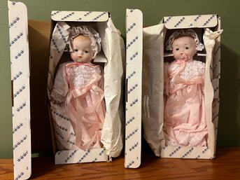 Porcelain Baby Dolls With Boxes - 2 Pieces