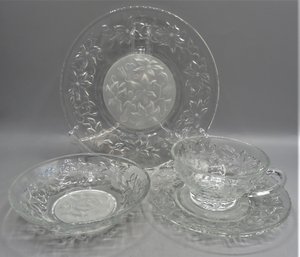 Floral/frosted Glass Plates, Bowl, Cup & Saucers - Set Of 57 Pieces