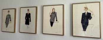 French Fashion Sketch Prints Framed - 4 Pieces
