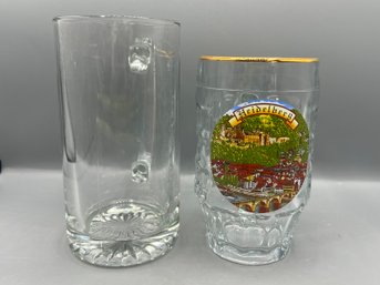 Glass Beer Steins - 2 Pieces