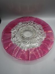 Pink & Clear Glass Footed Platter