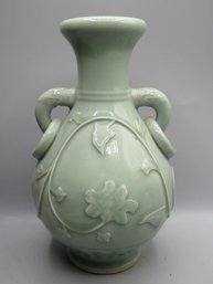 Ceramic Green Urn-style Handled Vase
