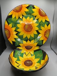 Hand Painted Sunflower Pottery Plate & Bowl - Set Of 2