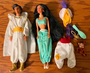 Disney Aladdin And Jasmine Mattel Dolls With Accessories - 7 Piece Lot