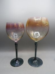 Tinted Amber With Green Stem Wine Glasses - Set Of 21