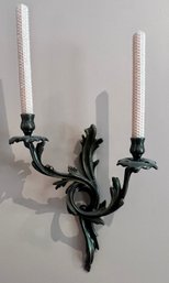 Pair Of Italian Metal Bronze Wall Sconce Candle Holders