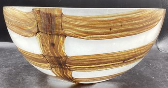 Handpainted Glass Brown Striped Decorative Bowl