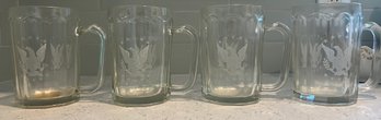 Beer Glasses With Etched Eagles- 4 Pieces