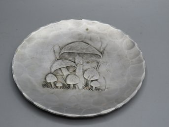 Wendell August Forge Hammered Aluminum Plate With Engraved Mushrooms