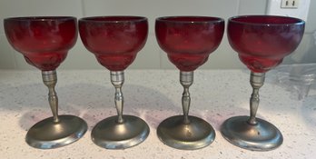 Ruby & Pewter Glasses- 4 Pieces