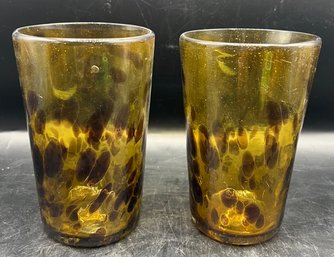 Glass Tortoise Shell Tumblers - 2 Pieces