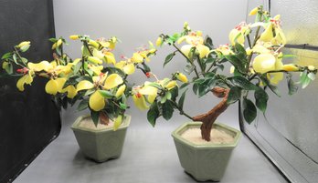 Chinese Glass Floral Bonsai Tree Arrangement - Set Of 2