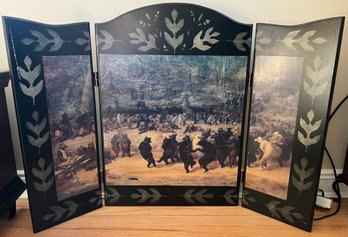 Wooden Dancing Bears Fireplace Screen