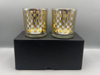 Bloomingdales Glass Checkered Candle Holders With Box