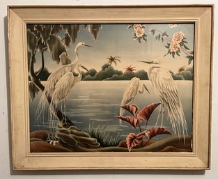 Egret Print Wall Decor With Glass Cover Frame