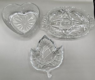 Cut Glass Trinket Dishes, 3 Piece Lot