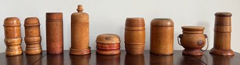 Vintage Wooden Ink Bottle Canisters - 9 Pieces