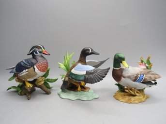 Lenox Fine Porcelain Mallard, Wood Duck, Blue Winged Teal Figurines - Lot Of 3