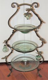 Three Tier Metal Bowl Holder With 3 Glass Bowls