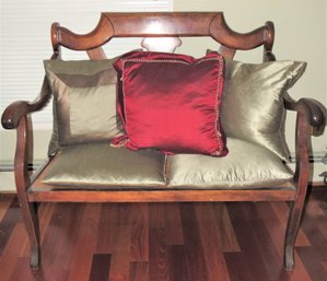 Wood Love Seat With Cushions, Throw Pillows