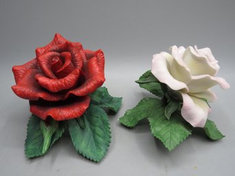 Lenox Fine Porcelain Tea Rose & Red Rose Figurine - Lot Of 2