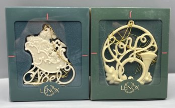 Holiday Wishes 'joy' And 'Noel'  Lenox Christmas Ornaments In Original Box, 2 Piece Lot
