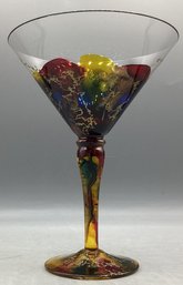 Hand Painted Art Martini Glass Colorful Red Gold