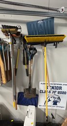 Assorted Lot Gardening Tools, Brooms And Shovels